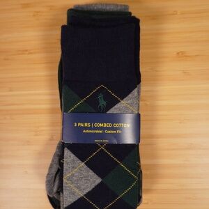 Polo Ralph Lauren 3-Pair Trouser Socks Multicolor Size 10-13 Brand New
